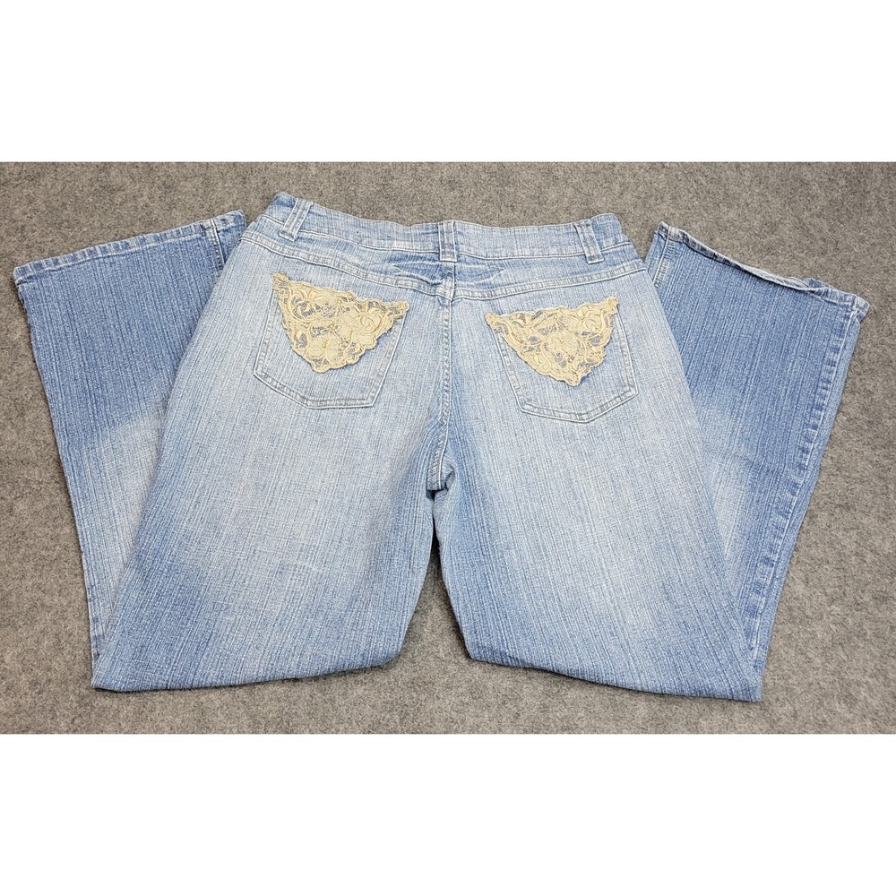 LA Blues Jeans Womens 16 Blue Lace Studded Pocket Streetwear Bootcut Leg Boho